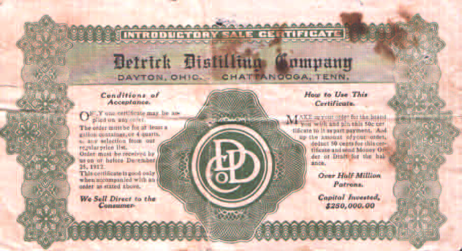 Detrick Distilling Co Merchandise Cert back